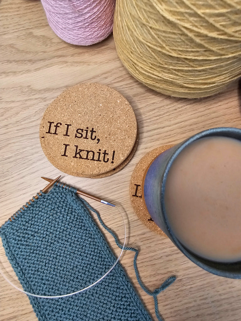 “If I Sit, I Knit” Cork Coasters