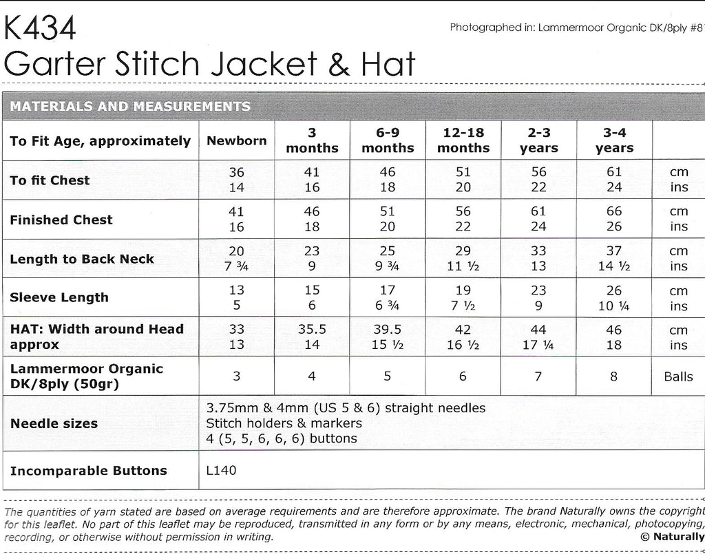 Naturally Yarns - Garter Stitch Jacket & Beanie (K434)