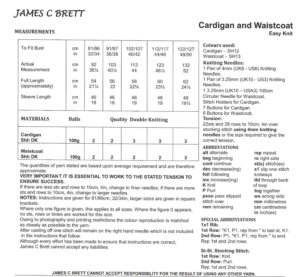 James C. Brett - Waistcoat and Cardigan (JB867)