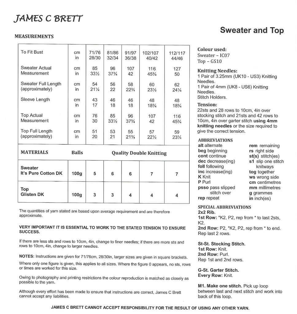 James C. Brett - Garter Sweater and Top (JB596)