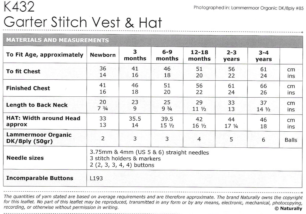 Naturally Yarns - Garter Stitch Vest & Beanie (K432)