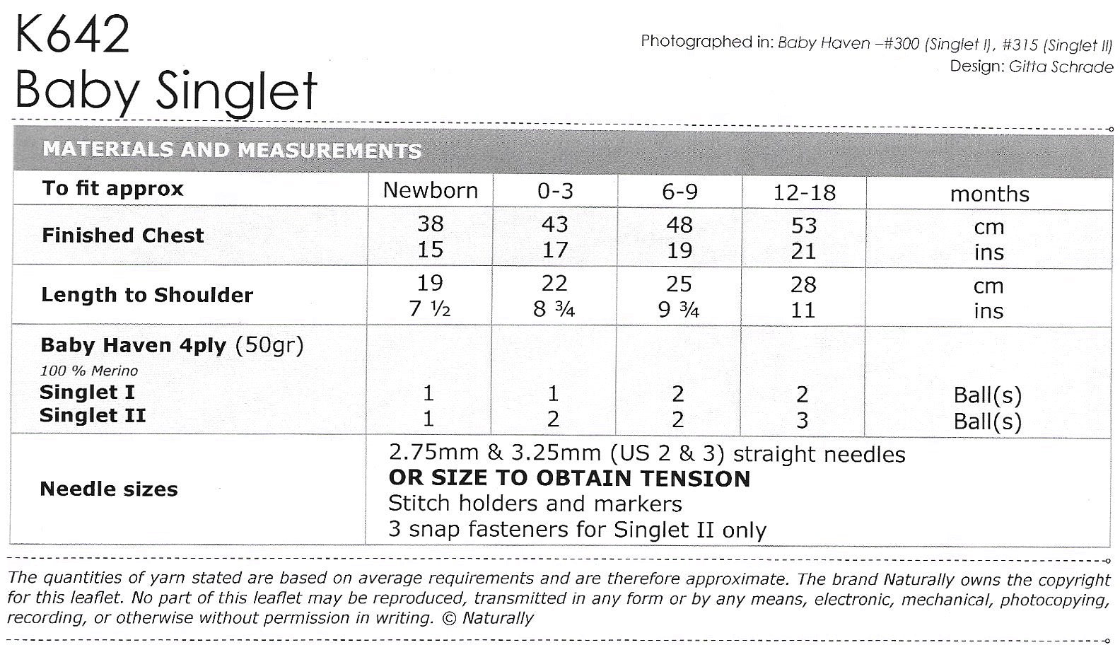 Naturally Yarns - Baby Singlets (K642) – Fully Woolly Yarns
