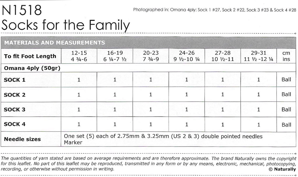 Naturally Yarns - Set of Socks (N1518)